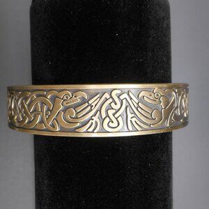 Bracelet, Antique Style Cuff with Eagle in Goldtone, 7 in
